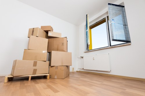 Moving van navigating residential access in Falconwood