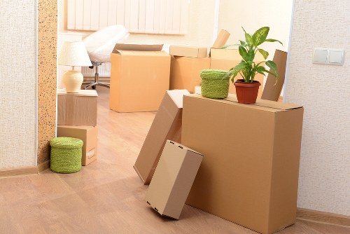 Packed household items ready for transport during a Falconwood move